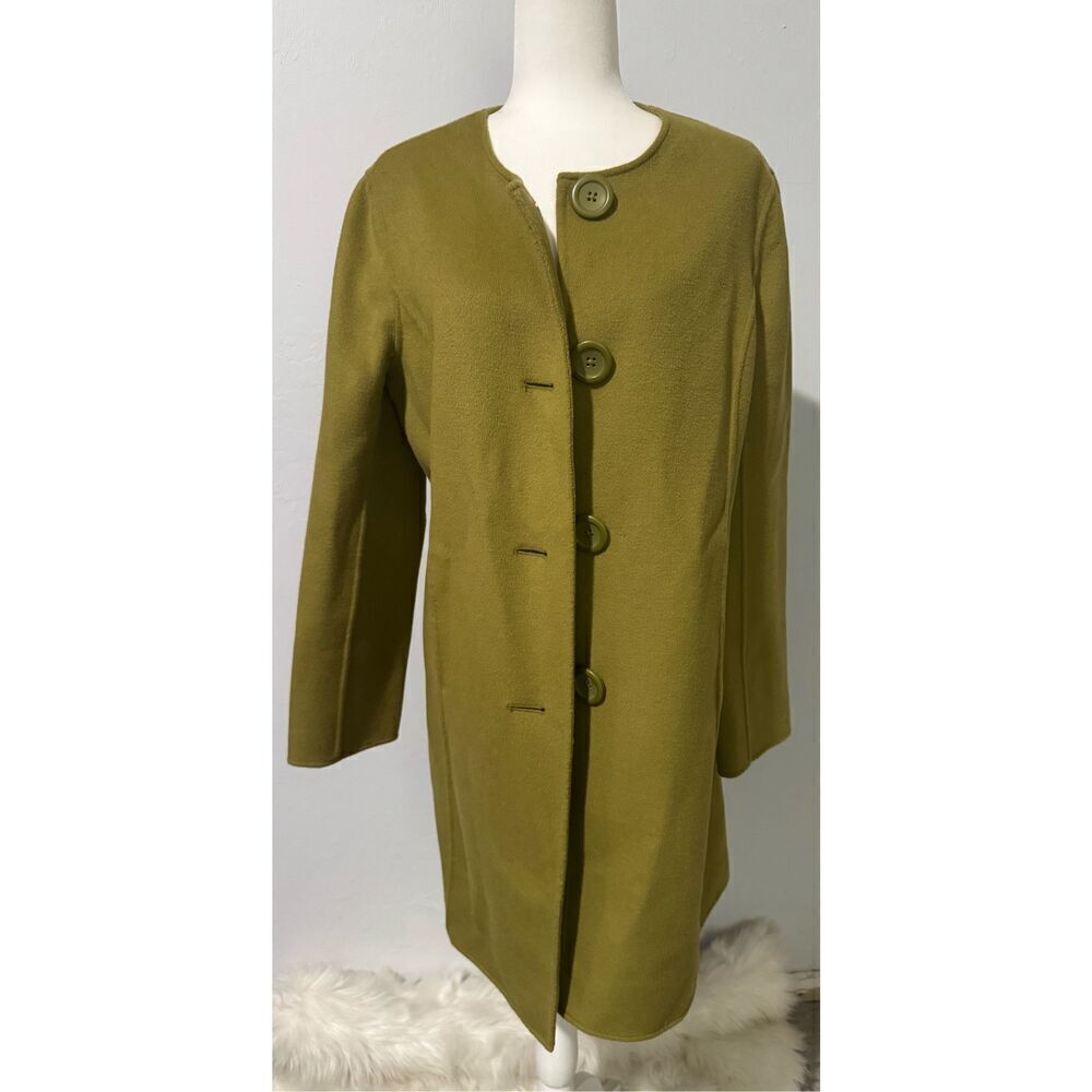 Sutton studio green long coat button front wool cashmere blend 14
